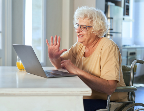 Older lady having a virtual meeting with her clinician via telehealth