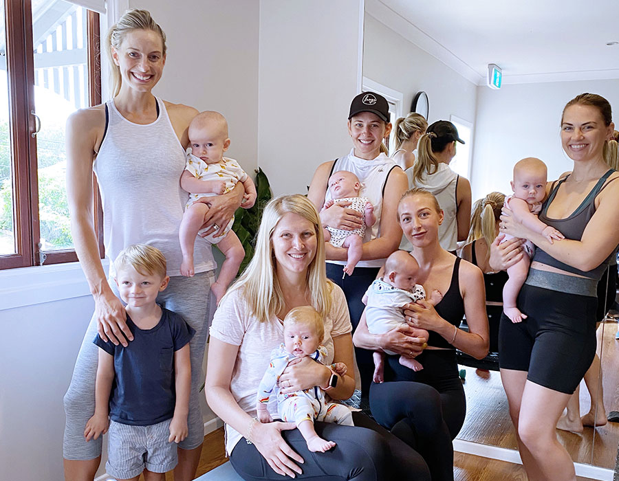 group of mums and bubs who attend a reformer pilates class at Paddington clinic