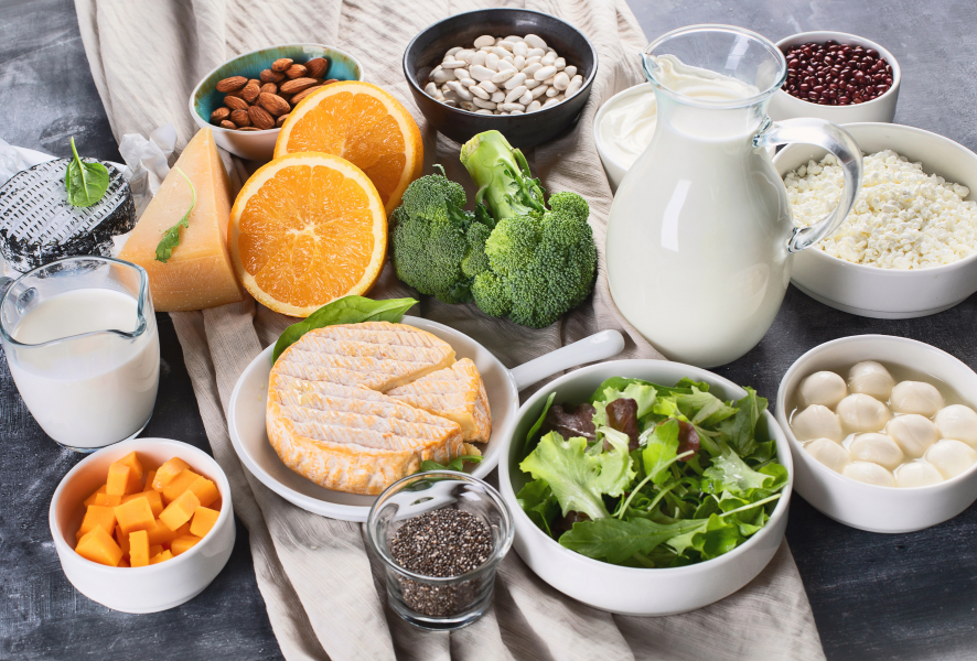 calcium rich foods on a table